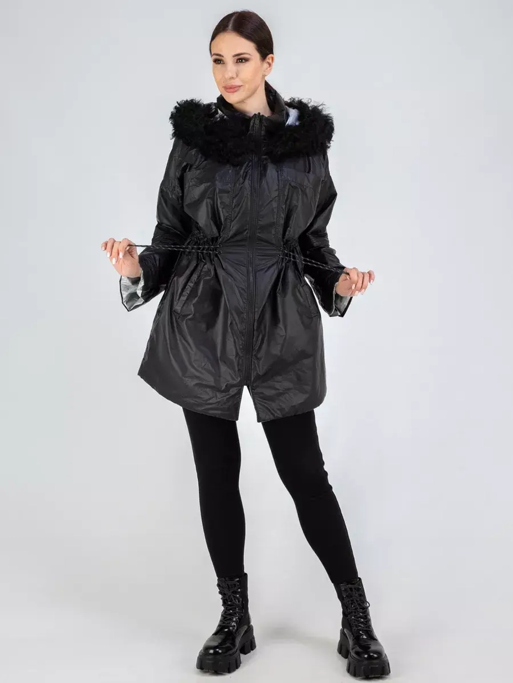 Плащ осенний с мехом оверсайз пальто двухсторонний