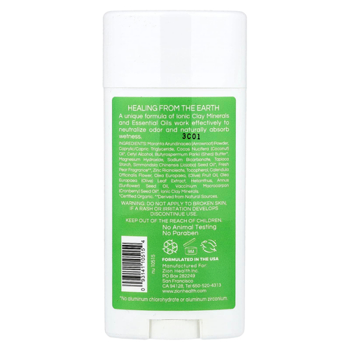 Zion Health, Bold, дезодорант ClayDry, свежесть груши, 80 г (2,8 унции)