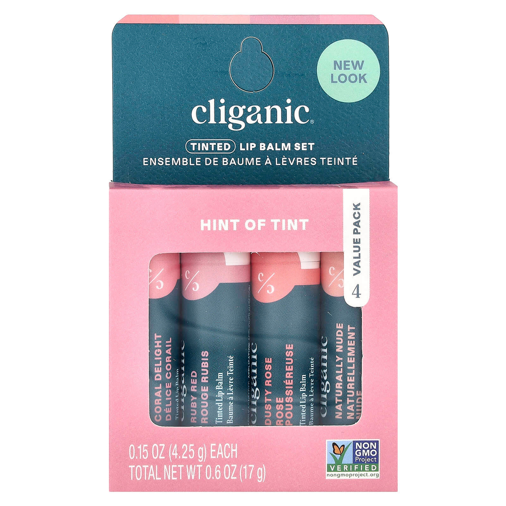 Cliganic, набор оттеночных бальзамов для губ, оттенок, 4 тюбика по 4,25 г (0,15 унции)