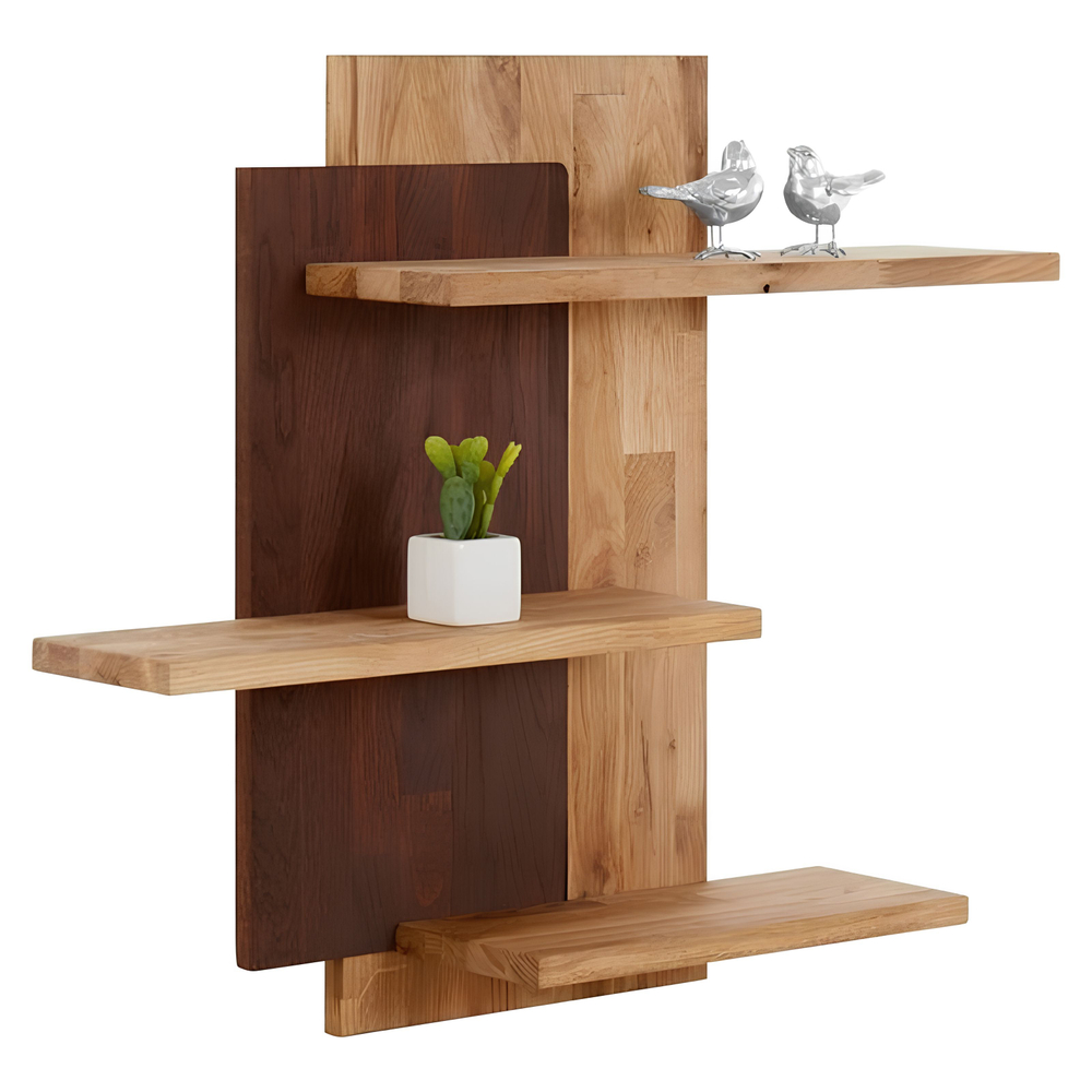Полка настенная 72х19х62, Флеверс, навесная панель-стеллаж 3 полки, в ванную, кухню, массив дуба, Dipriz