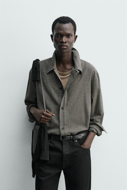 ZARA УКОРОЧЕННАЯ КУРТКА-РУБАШКА В КЛЕТКУ, СЕРЫЙ