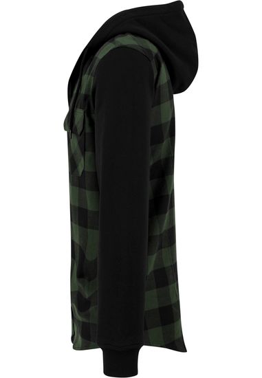 Рубашка URBAN CLASSICS Hooded Checked Flanell Sweat Sleeve Shirt  (Black/Forest/Black)