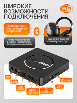 ТВ приставка android tv для цифрового ТВ Медиаплеер UHD 4K ULTRA 1/8 ГБ + бесплатное телевидение, Bluetooth пульт, товары за 1 рубль