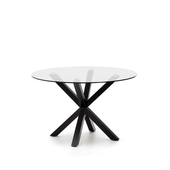 Стол Argo Ø120 см, стеклянная столешница, черные ножки