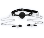 Кляп с зажимами на соски черный