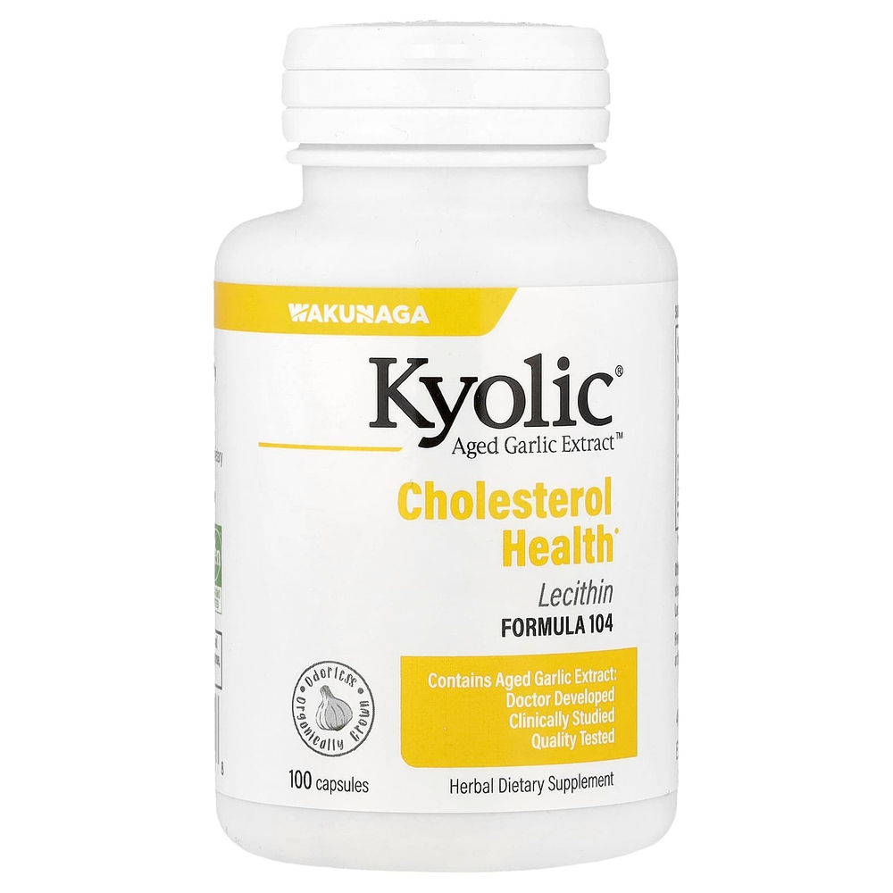 Kyolic, Aged Garlic Extract™, добавка для здорового уровня холестерина с лецитином, формула 104, 100 капсул