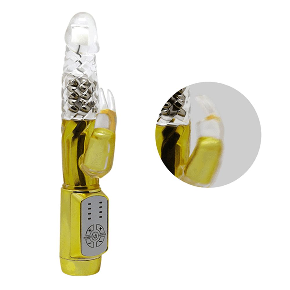 Золотистый вибратор-кролик 21,7см с ротацией Baile Gold Rabbit Prince BW-037302J