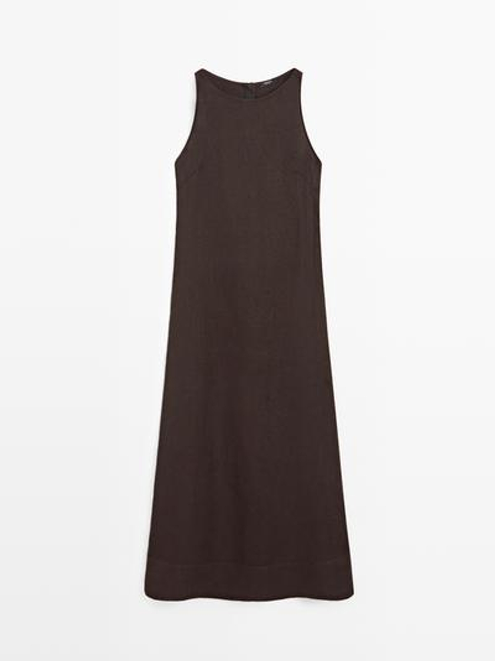 Massimo Dutti Льняное платье миди с завязками на шее, шоколадно-коричневый