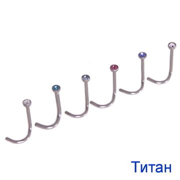 Гвоздик-крючок в нос титан с камнем