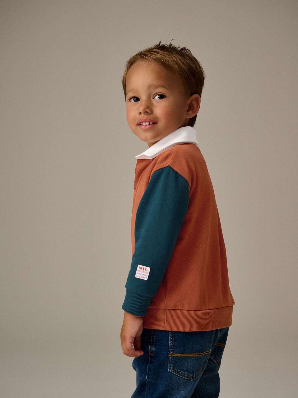 Толстовка с воторником для мальчика Next B27-983, Кирпичный, Салатовый, Синий