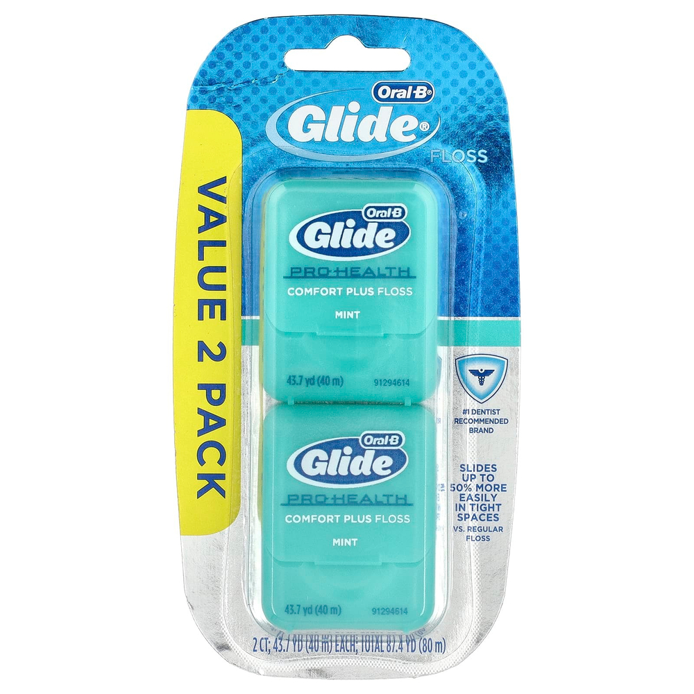 Oral-B, Glide, Pro-Health, нить Comfort Plus, мята, 2 упаковки, 43,7 ярда (40 м) каждый