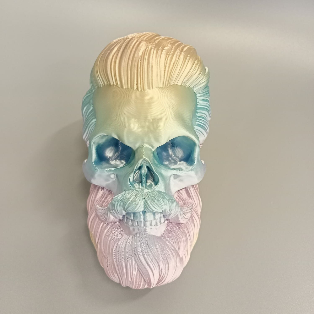 Бородатый череп фигурка для декора интерьера, арт-объект, 3D печать, 20 см., градиентный