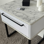 Тумба прикроватная на ножках ROYAL 5201 эко (Мрамор Каррара-Черный-р.черная)