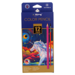 Карандаши цветные "Волшебный мир" 12 цветов 3-гранные акварельные с кисточкой