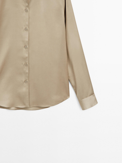 Massimo Dutti Струящаяся атласная рубашка, бежевый