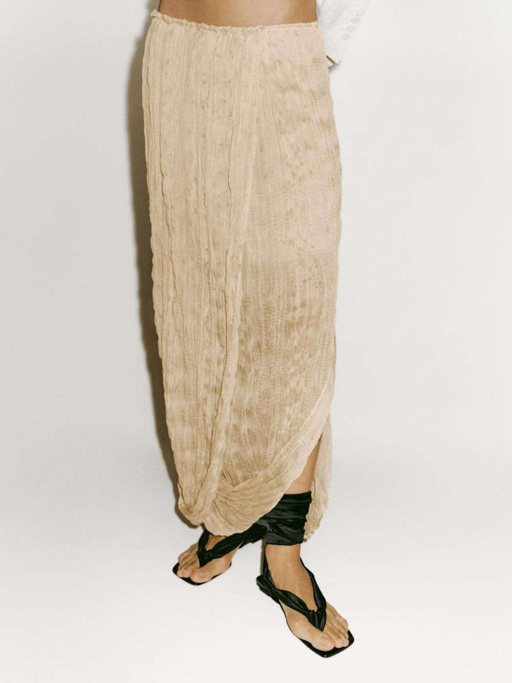 Massimo Dutti Юбка-плиссе с ярусами - Limited Edition, ваниль