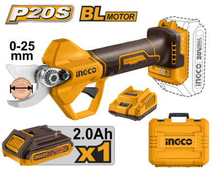 Аккумуляторный секатор INGCO CSSLI202581 INDUSTRIAL 20 В 25 мм 1x2 Ач