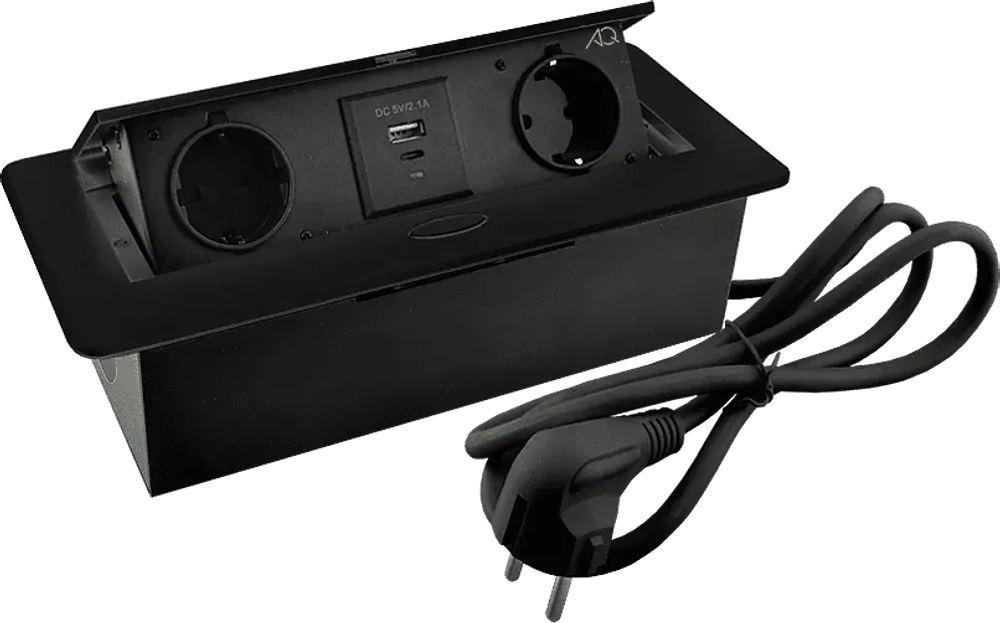 Удлинитель AQ PLUG-X H2 горизонтальный 2xSCHUKO 1xUSB А 1xUSB C черный