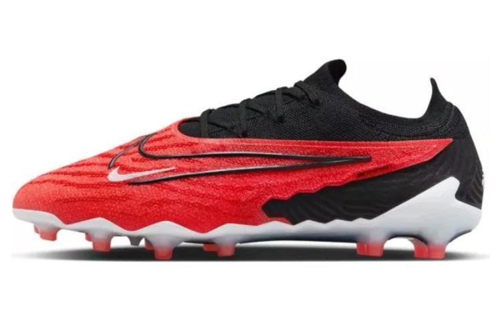 Nike Phantom GX round head lace-up AG (rubber short nails) artificial turf fabric shock absorption non-slip wear-resistant football shoes men's black and red