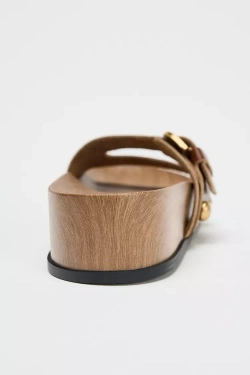 ZARA САНДАЛИИ НА ПЛАТФОРМЕ С КОЖАНЫМИ РЕМЕШКАМ, КОРИЧНЕВЫЙ