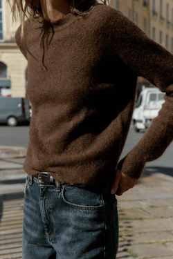 ZARA СВИТЕР ИЗ ШЕРСТИ И АЛЬПАКИ, КОРИЧНЕВЫЙ