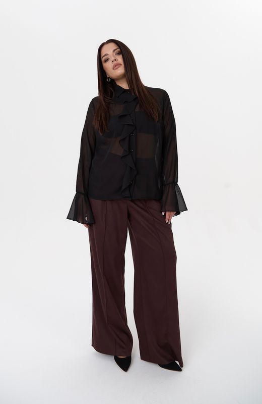 Блузка с воланами из шифона, черный