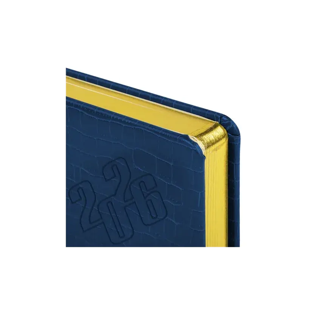 Ежедневник А-5 2026 BRAUBERG Comodo, под кожу, синий, золотой срез 117050