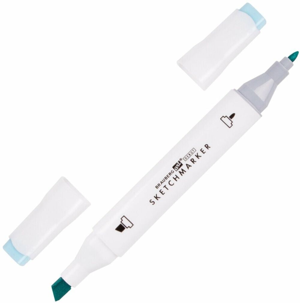 Маркеры для скетчинга двусторонние BRAUBERG ART DEBUT "WHITE", НАБОР 12 шт., морские цвета, 152135