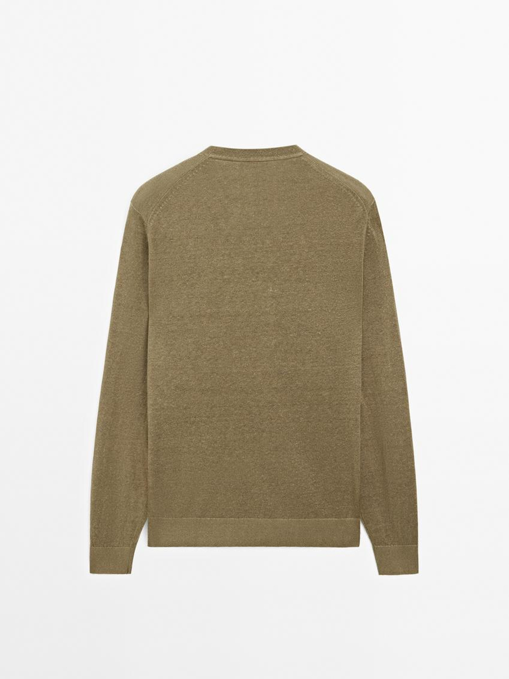 Massimo Dutti Свитер из 100% льна, хаки