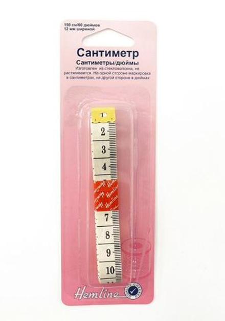 Сантиметровая лента с градацией в дюймах и сантиметрах, 150 см / 60", ширина 12 мм, цвет белый