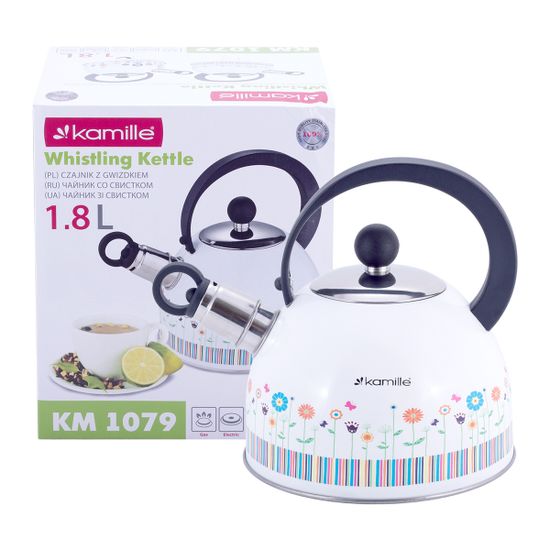 Чайник 1,8 л. из нержавеющей стали со свистком Kamille KM-1079 и нейлоновой ручкой