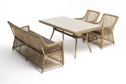 "Катания" обеденная группа плетеная на 4 персоны, цвет соломенный