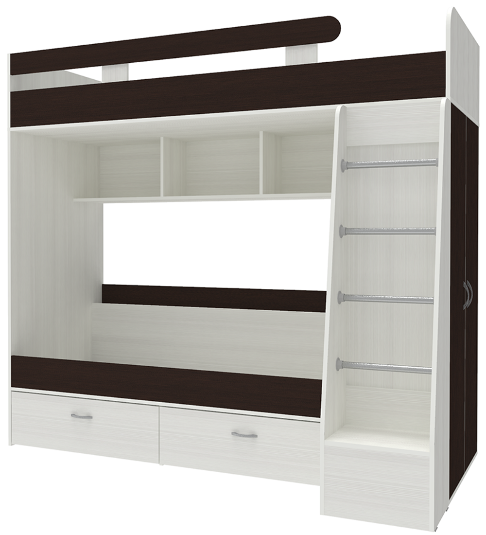 Двухъярусная кровать КарИВи Юниор 6 Белое Дерево Венге