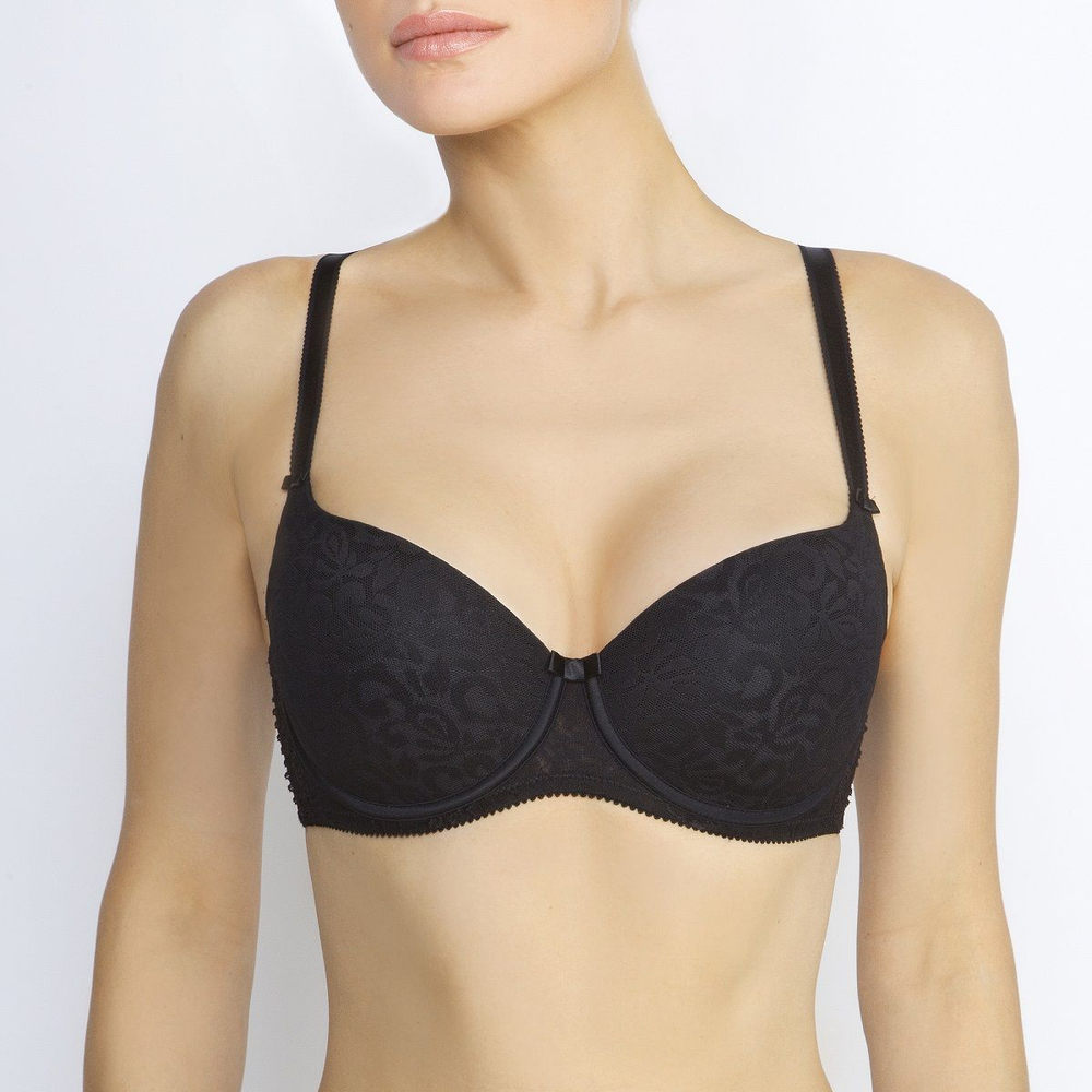 Кружевной бюстгальтер с формованными чашками на тонком поролоне (Размер: 75B) (Цвет: пудровый)