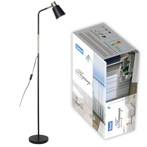 UML-T700 E27 BLACK Торшер напольный под лампу Е27, 60W, с регулировкой наклона. Механический выключатель. Черный. ТМ Uniel
