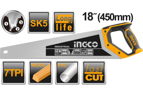 Ножовка по дереву INGCO INDUSTRIAL 450 мм HHAS28450