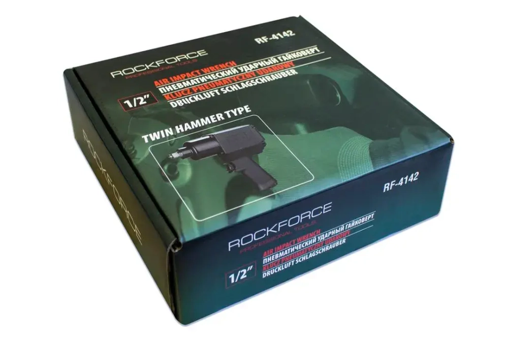 Пневмогайковерт ударный ''Twin Hammer''с реверсом и регулировкой усилия 1/2''(960Hм, 8500 об/мин,6.3bar,256 л/мин) RockFORCE RF-4142
