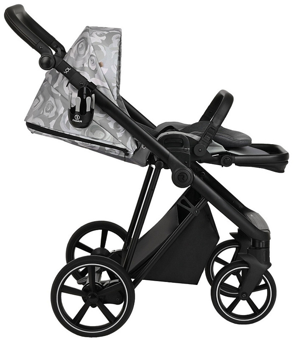 Детская коляска Roan Sol Flowers 3 в 1 с автокреслом Tutis Elo Lux Black RSF/5002 Gray/Black
