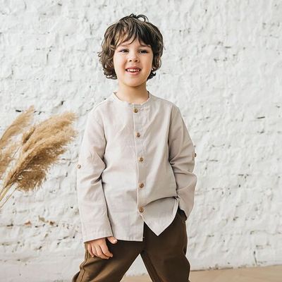 Long-sleeved cotton shirt - Beige