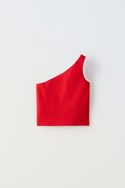 ZARA ТОП АСИММЕТРИЧНОГО КРОЯ С СЕРДЕЧКОМ, КРАСНЫЙ