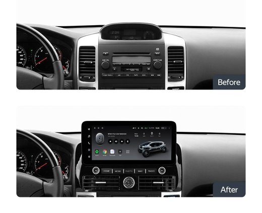 Магнитола для Toyota Land Cruiser Prado 120, Lexus GX470 (экран климата внизу) - Canbox H-Line 3041 монитор 12.3" QLED в стиле MERCEDES на Android 10, ТОП-процессор, CarPlay, 4G SIM-слот