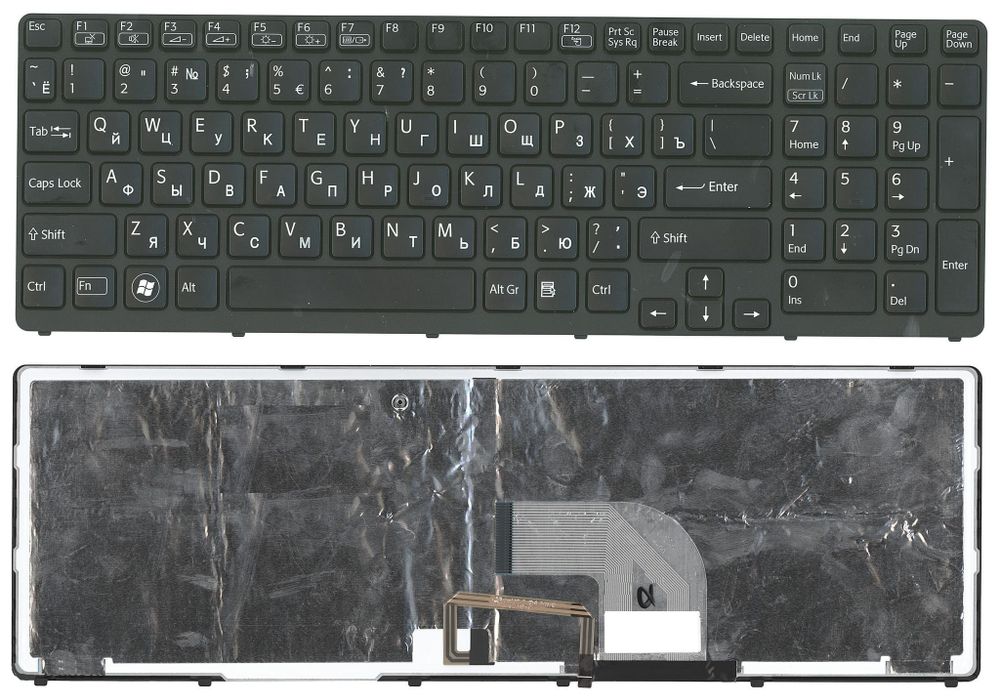 Клавиатура для ноутбука Sony Vaio SVE17 черная с подсветкой, с черной рамкой