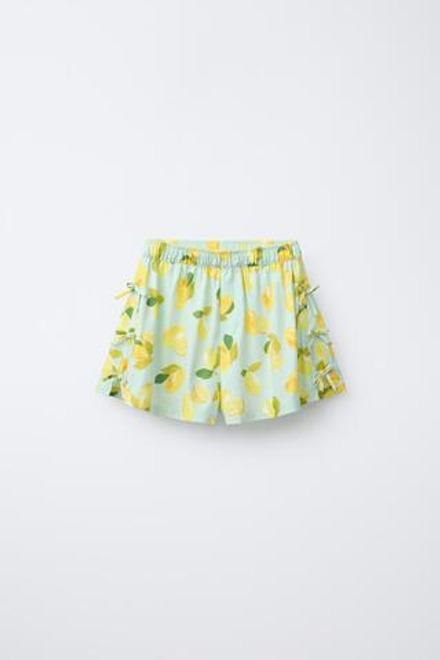 ZARA ШОРТЫ ИЗ СМЕСОВОГО ЛЬНА С ЛИМОННЫМ ПРИНТОМ, БИРЮЗОВЫЙ