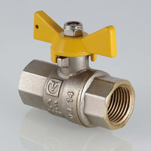 Кран шаровой латунный никелированный для газа внутренняя/внутренняя резьба бабочка, VALTEC VALGAS