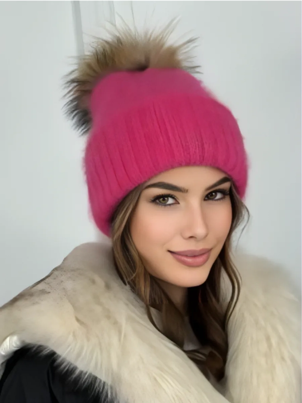 шапка зимняя с помпоном вязаная