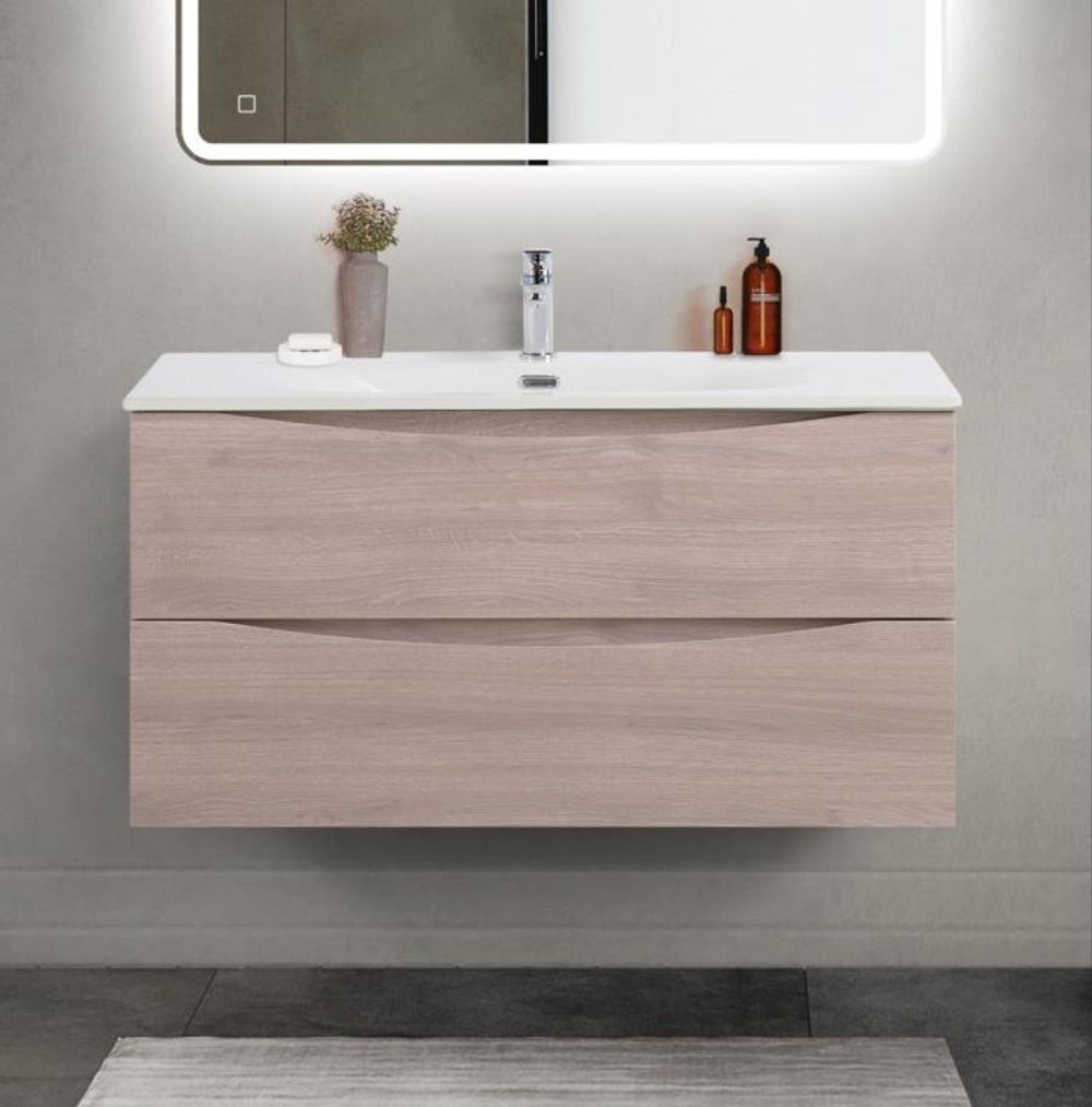 Тумба с раковиной подвесная BelBagno MARINO-CER-MINI-1000-2C-SO-RG-P Rovere Grigio, раковина белая BB-8099-3-100
