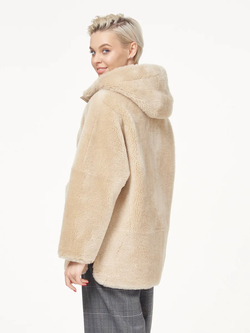 Шуба из шерсти чебурашка тедди, бежевая, SilverFox