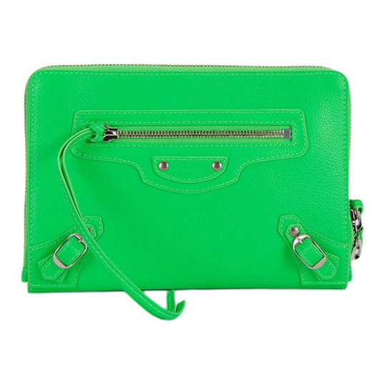 Balenciaga Cow Leather Makeup Bag Toiletry Bag Women"s Green