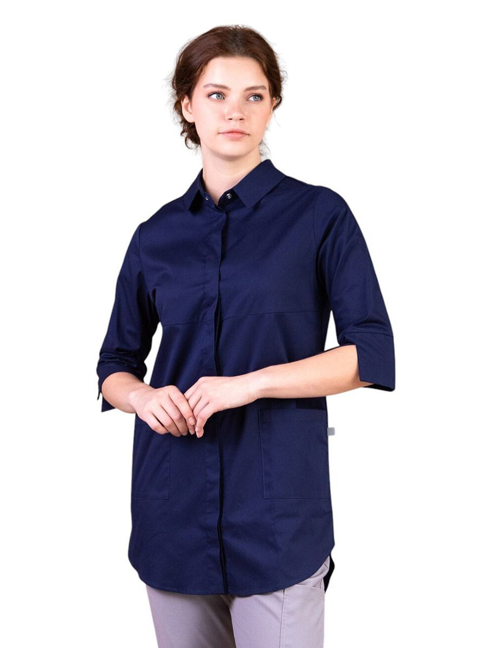 Рубашка медицинская женская на кнопках Тезис TZ450, темно-синий, 46