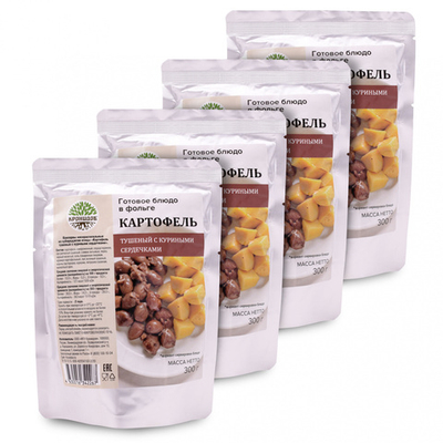 Готовое блюдо Картофель тушеный с куриными сердечками 300 г (Кронидов) 4шт, 1,2кг